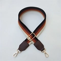 Adjustable striped strap for crossbody bags with brown faux leather and gold hooks - Style 4 Brown Stripe Coffee Leather