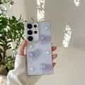 Sparkly purple bow and pearl transparent clear phone case for Samsung S25 Ultra - Purple / Samsung A16