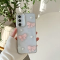 Glitzernde Handyhülle mit rosa Schleifen und Perlen für das Samsung S25 Ultra - Rosa / Samsung A16