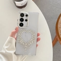 Details der transparenten Samsung-Hülle mit Strass-Herz und Metall-Kameraschutzring - Galvanisierter Rahmen-Strass Brillantes Herz / Samsung A16