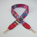 Adjustable floral bag strap with tropical patterns and golden metal hooks - Colorful Flower + Red Leather