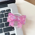 Detail of pink bow phone grip with heart sequins and Gift For You text on white base - Rose Red
