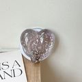 Detail of purple glitter heart phone socket with magnetic MagSafe compatible base - Large Crooked Heart - Dot Glitter - Magnetic / Transparent Black
