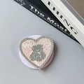 Detail of pink snake leather heart phone grip with rhinestone bear mirror and gems - Magnetic-Snakeskin Heart Bear Mirror-Light Pink