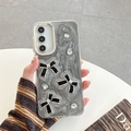 Fashionable marble grey Samsung phone case with bowknots and sparkling rhinestones - Electroplated Frame-Silver Glitter-Triple Bow-Black / Samsung A16
