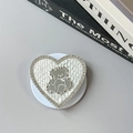 Dettaglio supporto telefono a cuore in pelle cocco bianca con orsetto di strass - Magnetico-Specchio Orso Cuore Pelle di Serpente-Bianco