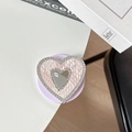 Dettaglio del supporto per telefono a cuore rosa con strass e specchio compatto - Magnetico - Rosa
