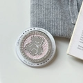 Detail of pink rhinestone phone grip featuring a silver bear mirror and gift text border - Magnetic Model / Pink