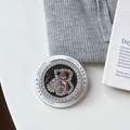 Macro shot of bear mirror phone grip with sparkling rhinestones and Gift For You print - Magnetic Model / Black