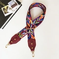 Adjustable geometric ethnic style bag strap with colorful weave and gold metal hooks - Colorful with Wine Red Leather
