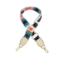 Adjustable wide colorful cartoon shoulder strap with gold metal lobster clasps for handbags - White Cartoon with White Leather