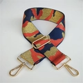 Close-up of 5cm wide adjustable camouflage star strap with gold metal lobster clasps - Orange Camouflage (Silver Buckle)