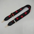 Adjustable black strap with red heart embroidery and golden metal hardware hooks - Heart Black