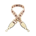 Adjustable ethnic embroidered shoulder strap with floral patterns and gold metal buckles - White Floral with White Leather