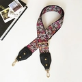 Ethnic style floral embroidery wide bag strap with adjustable gold buckle and hooks - Floral with Black Leather
