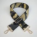 Adjustable camouflage bag strap with black, grey and gold woven pattern and metal hooks - Gray Camouflage