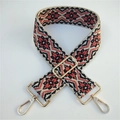 Ethnic embroidery wide guitar strap for bags with beige canvas and gold metal hooks - Silver Clasp / Beige