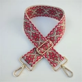 Bohemian geometric red and grey embroidered guitar strap with gold metal hooks - Silver Clasp / Red