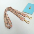 Elegant tweed woven purse strap with faux pearls and gold metal lobster clasps - Silver Clasp / 80 cm