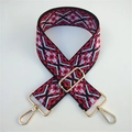 Ethnic style embroidered red and black geometric pattern wide bag strap with gold buckles - Silver Clasp / Burgundy