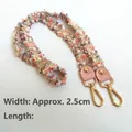 Colorful woven bag strap with faux pearl accents and pink leather ends, 2.5cm width - Silver Clasp / 90 cm