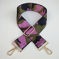 Adjustable camouflage pattern bag strap with pink, green and black webbing and gold buckles - Pink Camouflage