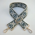 Ethnic green and white geometric embroidered wide strap with gold metal buckles - Silver Clasp / Green