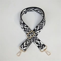 Adjustable geometric black and white woven bag strap with light gold metal clips - Silver Clasp / Black and White Pattern