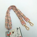 Colorful woven pearl purse strap with pink leather and golden metal lobster clasps - Silver Clasp / 120 cm