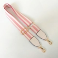 Adjustable pink and white striped fabric strap with leather ends and gold metal clips - Pink White