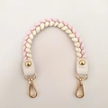Detail of pink and beige woven bag strap with golden metallic thread and lobster clasps - Short Style / Pink