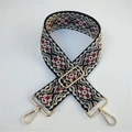Ethnic style woven strap with red and black geometric patterns and gold metal buckles - Black
