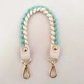 Detail of woven turquoise and white strap with gold metallic thread and lobster clasp - 1.5cm Wide / Light Blue Short