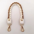 Detail of woven brown and white cotton bag strap with gold threads and lobster clasp - 1.5cm Wide / Turmeric Short