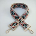 Ethnic embroidery wide strap for crossbody bag in sky blue and brick red with gold hooks - Off White