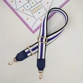 Adjustable striped canvas strap in purple and white with golden hardware hooks - Blue