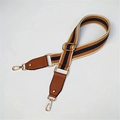 Adjustable wide replacement shoulder strap with navy, beige and orange stripes and gold clips - Brown