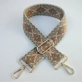 Ethnic embroidery wide strap in beige, orange, and grey with golden metal buckles - Matcha Green