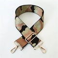 Detail of camouflage bag strap with sequins, light gold lobster clasps and metal buckle - Camouflage Pink Brown