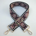 Adjustable wide embroidered shoulder strap with red and white vintage geometric pattern - Black Wine Red Floral