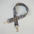 Bandoulière réglable en nylon imprimé serpent avec boucles métalliques dorées pour sacs - Gris clair