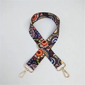 Adjustable bohemian print woven strap for bags with gold-tone rotating hooks - Silver Clasp / Colorful Circles