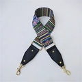 Close-up of bohemian colorful woven bag strap with golden buckles and metal rivets - Colorful Stripes