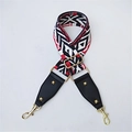 Close-up of adjustable colorful geometric woven bag strap with golden metal lobster clasps - Rainbow