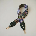 Ethnic style wide adjustable bag strap with geometric weave and gold metal hooks - Green Stripes with Green Leather