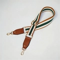 Adjustable wide replacement strap with white and green stripes and brown leather ends - Brown Strap with Brown Leather Accent