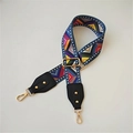 Adjustable woven shoulder strap with geometric V-pattern and black leather ends - Film with Black Leather