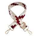 Detail of adjustable geometric strap with wine red patterns and gold metal hooks - Beige White Wine Red With Gold Buckle