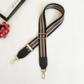 Adjustable striped wide replacement strap for crossbody bags with leather trim and gold clips - Black