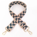 Adjustable wide replacement bag strap with grey herringbone pattern and gold hooks - Khaki